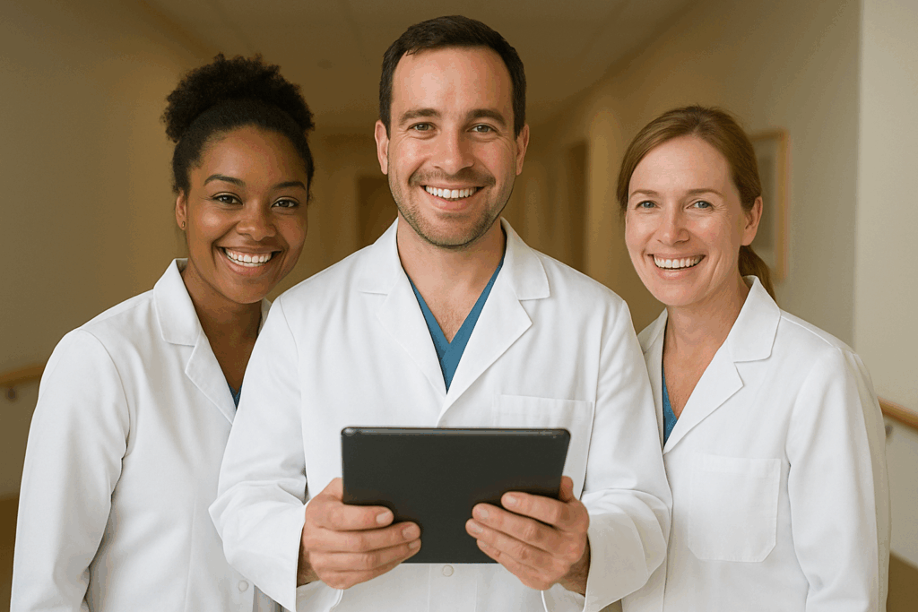 Zorgmedewerkers met tablet